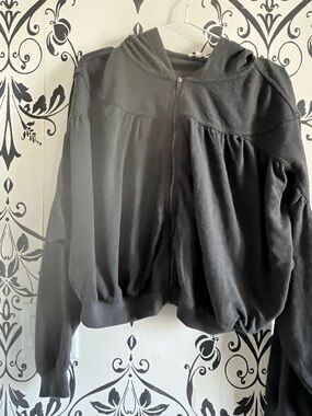 aerie Black Hooded Bomber Jacket